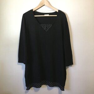 Black Rayon Cotton Sweater With Polka Dot Fabric Insert